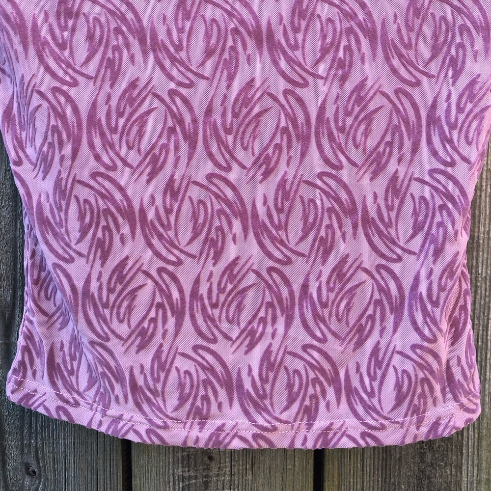 I AM GIA Laurella Mesh Top Velvet Logo Swirl Size S Pink Purple Sheer Babydoll - Picture 7 of 8